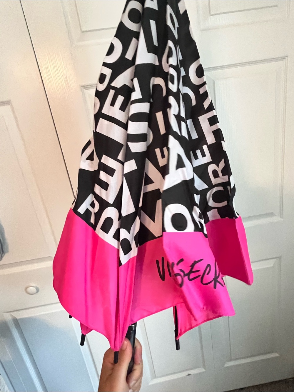 Victoria's Secret Black, White & Hot Pink Logo Umbrella - Picture 4 of 6